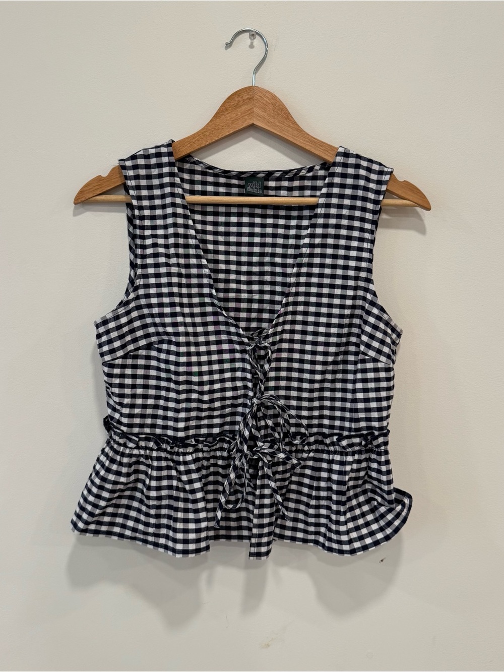 Wild Fable Gingham Plaid Ruffle Front Tie Top